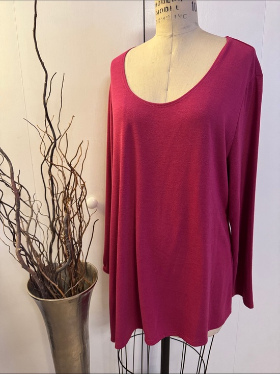 Slinky Brand Sweaters - Slinky Brand Scoop Neck Long Sleeve Top - Magenta